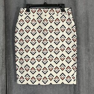 Ann Taylor Geometric Print Pencil Skirt in White, Black & Brown